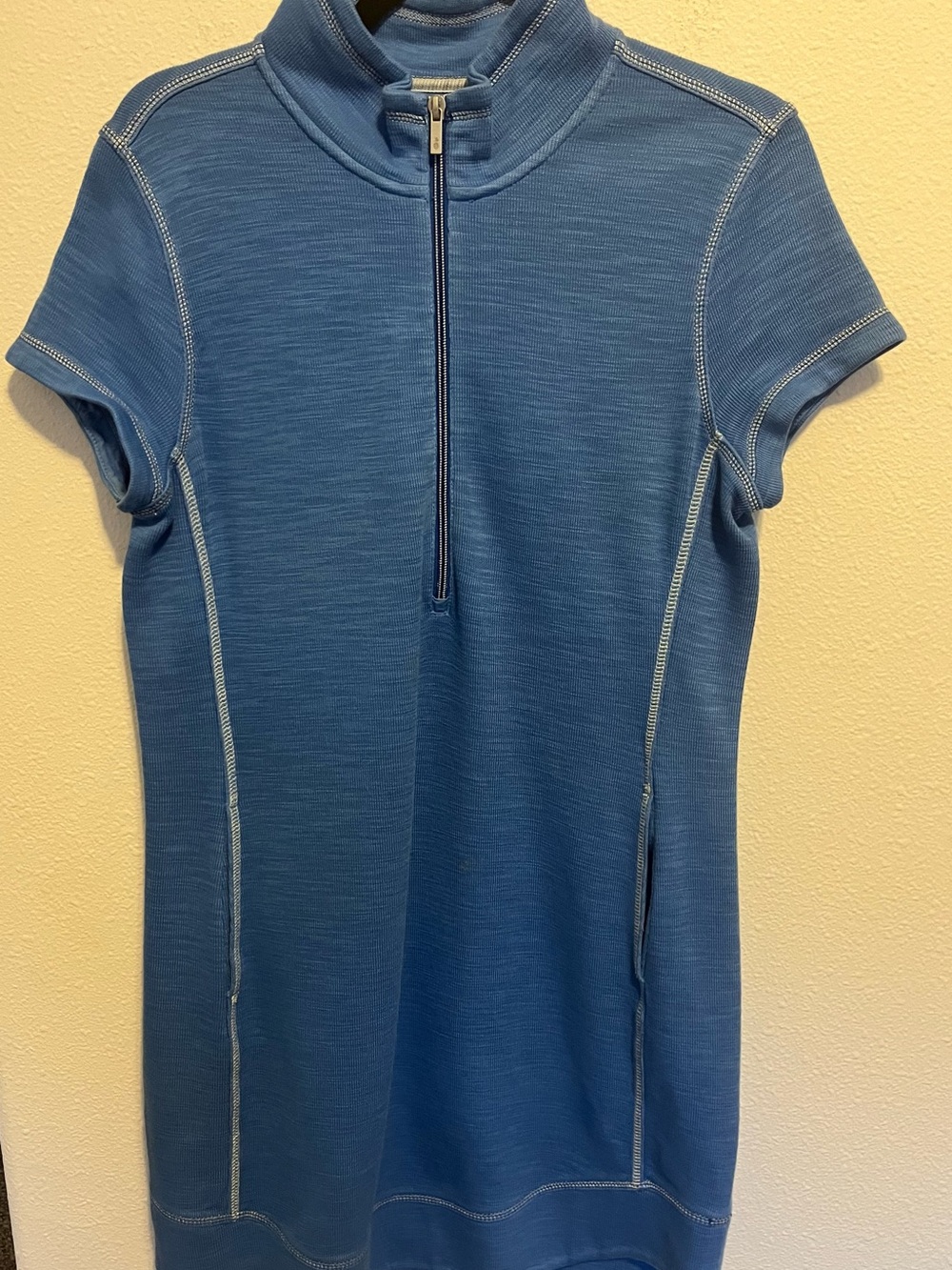 Tommy Bahama Blue Short-Sleeve Midi Dress with Front Zip
